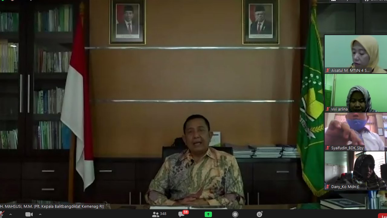 Lima Angkatan DJJ di BDK Surabaya dibuka oleh Plt. Kepala Balitbangdiklat Kemenag RI melalui Zoom Cloud Meeting